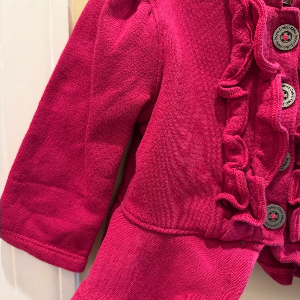 Calvin Klein Jeans Baby Girls Pink Ruffle Button Front Coat - Picture 3 of 7